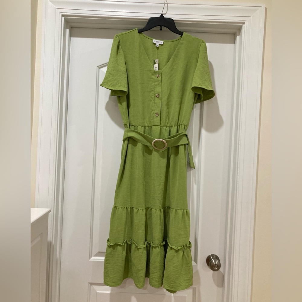 Luxology Olive Green Midi Dress with Belt - Picture 2 of 5